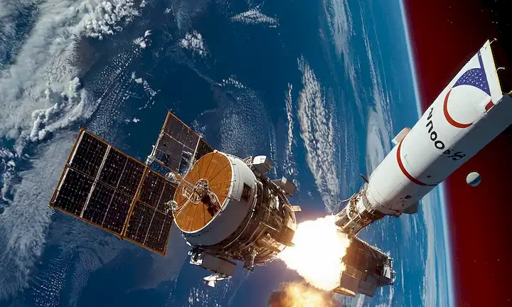 Rocket transportando equipo de tecnología de la información, como computadoras y satélites. La bandera significa la Tierra como bandera, mientras que el nombre de Punto Nemo: El 34-Vertedor Espacial más Remoto del Planeta insinúa un logro de exploración espacial menos conocido.