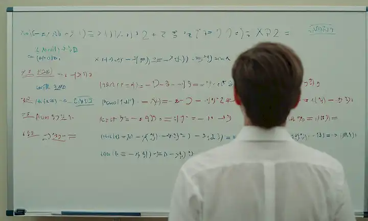 Una persona de pie delante de una pizarra con ecuaciones matemáticas escritas en ella.
