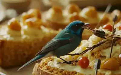 Flies sentados en la comida con flechas que ilustran su proceso de alimentación.
