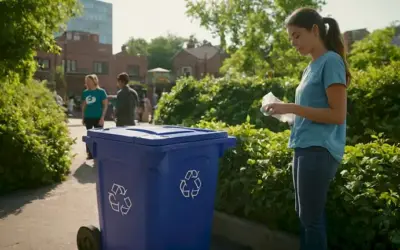 Una persona que clasifica reciclables de residuos en un contenedor de reciclaje