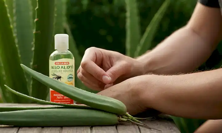 Una persona que aplica aloe vera a su picadura de mosquito mientras se sienta fuera.