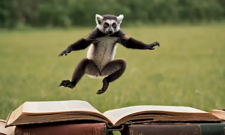 Título en letras atrevidas con una imagen de saltos de lémures. La cubierta abstracta de libros muestra el tema de la supervivencia en medio de prácticas legales e ilícitas por sifakas, destacando un aspecto crucial de este libro.