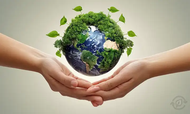 Árboles verdes, nodos interconectados, fuentes de energía sostenible, diversidad de personas, diagramas de crecimiento, símbolos de reciclaje, mapas financieros, mapa mundial, cambio de marchas, hojas de crecimiento, conexiones sociales, globo verde, planta monetaria, temblor de manos, o una combinación que representa inversión socialmente responsable y sostenibilidad en finanzas