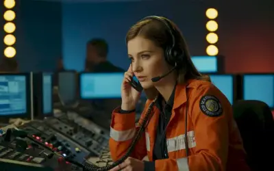 Un operador de servicios de emergencia en una consola