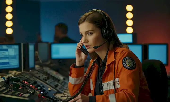 Un operador de servicios de emergencia en una consola