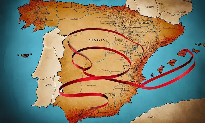 Un mapa de España con órganos humanos e iconos de cinta roja para representar los desafíos en la lucha contra el tráfico de órganos.