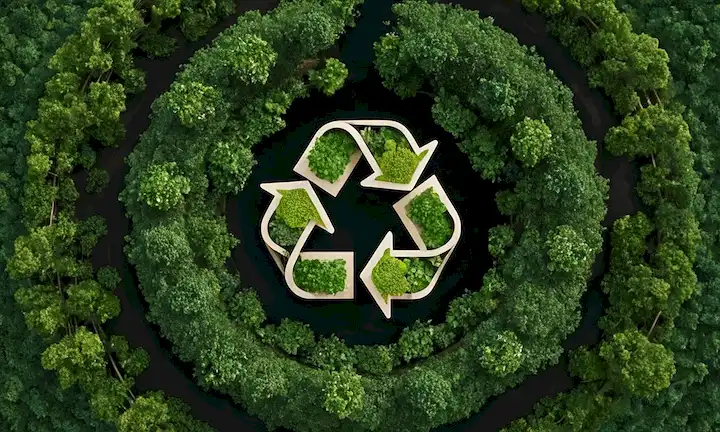 Árboles que crecen entre cascadas, montañas y nubes solares; red interconectada de raíces; vegetación exuberante con fauna diversa; personas que participan en actividade<center><img data-lazyloaded=