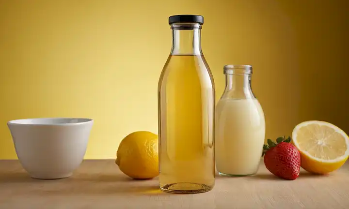 Alternativas naturales al vinagre blanco como un suaveante natural en una bebida clara, comparaciones de dibujo con opciones ecológicas.